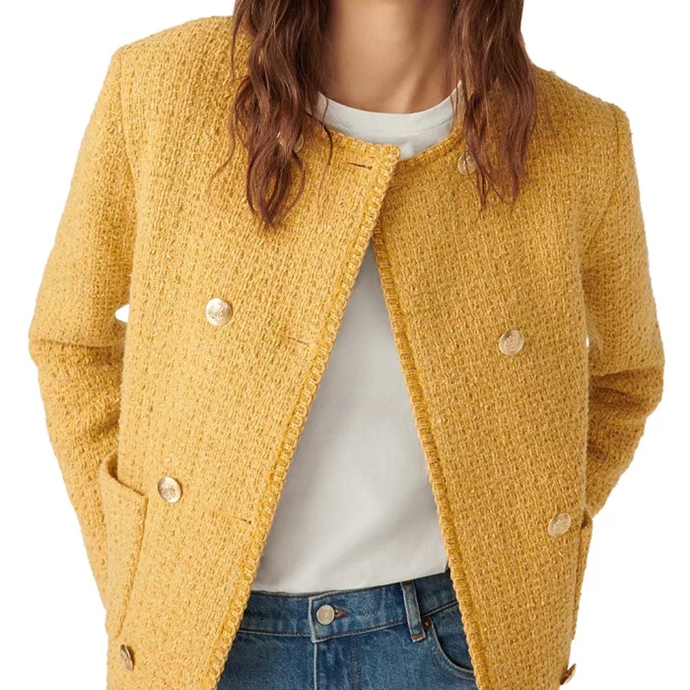 NWT Ba&Sh  JOE Tweed Jacket Blazer with decor buttons Yellow/Gold SZ M  NEW/TAG